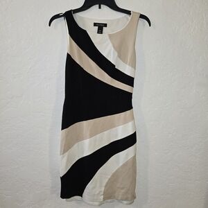 White House Black Market Black Tan White Color Block Sheath Dress Lined Size 00